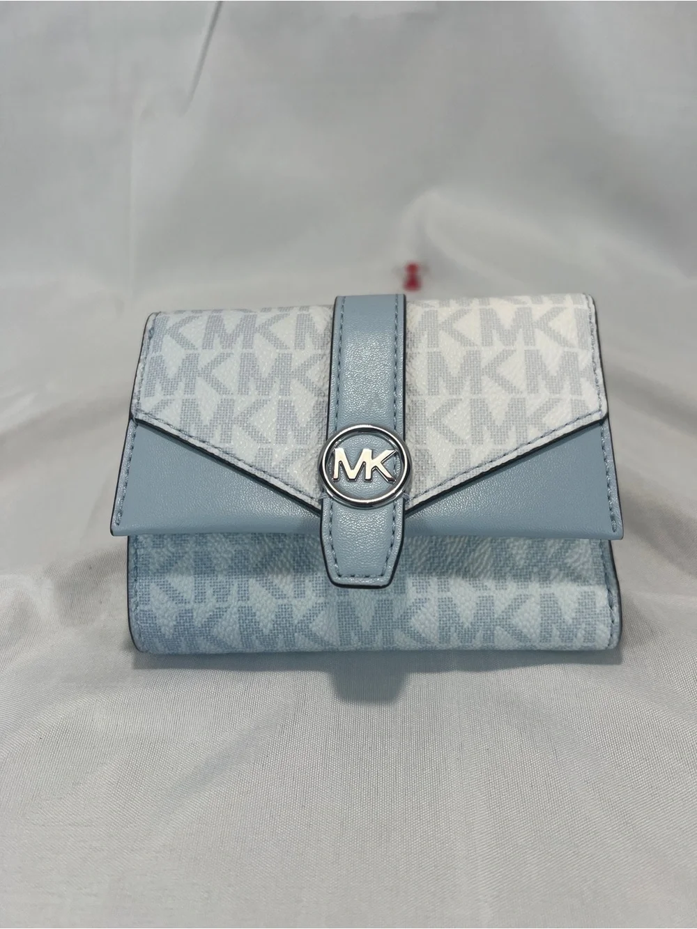Michael Kors Cecily Medium Pale Ocean Suede Shoulder Bag & Wallet Set EUC